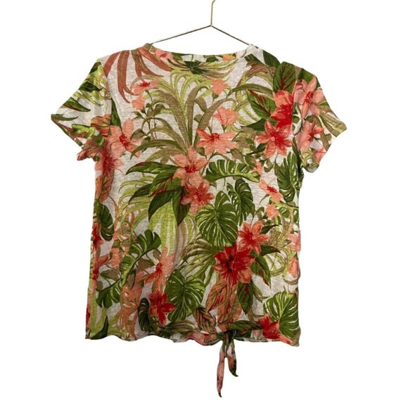 J Jill Love Women's 100% Linen Short Sleeve Crew Neck Floral Top T-Shirt Size XS - Picture 2 of 4